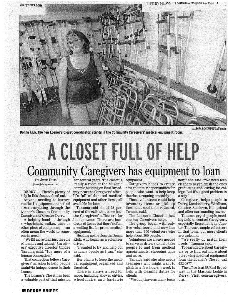 Loaners Closet News Paper Article